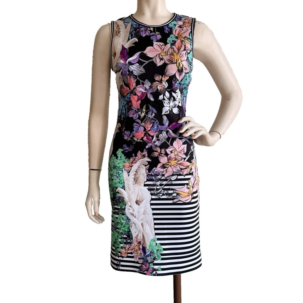 CLOVER CANYON Dress Size M Scuba Neoprene Stretch Floral Bodycon Multi Color